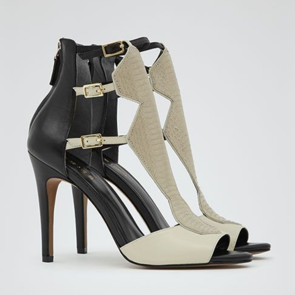 Reiss Brompton White & Black Sandal Heels